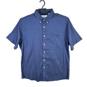 Mens Gold Label Slim Fit Blue Shirt Button Up Short Sleeve Cotton Blend Size XL